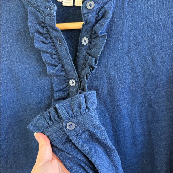 Boden Navy Ruffled Front Button 100% Cotton Blouse US 6 (Small) - Picture 5 of 5